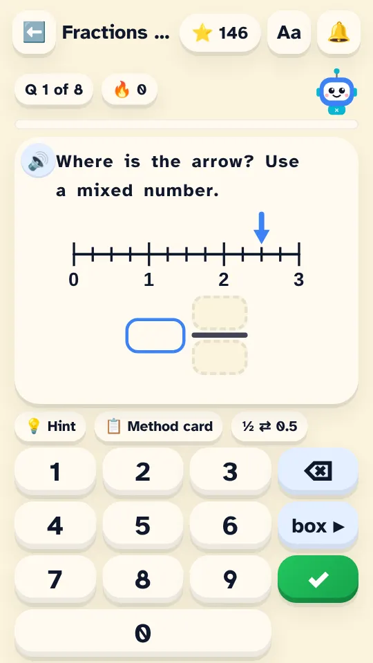 Year 5 and 6: mixed numbers on a number line